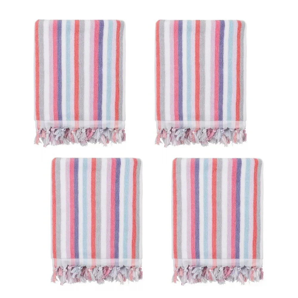 4 brand new Wild Sage Shae Multicolor Stripe 100% Cotton BATH Towels